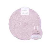 Round Placemats/Coasters Set Of 4 Woven Table Mats Dining Tableware (Pink, Placemats & Coasters Set)