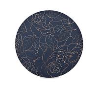Round Placemats Copper-Gold Gloss Outline Navy Dark Blue Set of 4 Pieces Heat-Resistant Table Mats for Dining Kitchen Table Deco Skid-Proof(Diameter15.4inch)