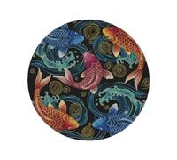 Round Placemats Set of 1, Fish Wave Japanese Heat Resistant Washable Table Mats, 15" Non Slip Wipeable Place Mats for Kitchen Dining Holiday Party Table Decor, Indoor & Outdoor Use