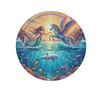 Round Placemats Set of 1, Mermaid Winged Unicorn Heat Resistant Washable Table Mats, 15" Non Slip Wipeable Place Mats for Kitchen Dining Holiday Party Table Decor, Indoor & Outdoor Use