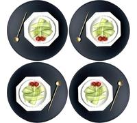 Round Placemats Set of 4, 38cm Artificial Leather Table Mats, Dual Sided Place Mat for Home, Hotel, Kitchen(Black)