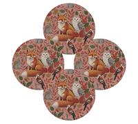 Round Placemats Set of 4, Autumn Forest Fox Heat Resistant Washable Table Mats, 39 CM Non Slip Wipeable Place Mats for Kitchen Dining Holiday Party Table Decor, Indoor & Outdoor Use