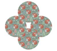 Round Placemats Set of 4, Fox Forest Floral Heat Resistant Washable Table Mats, 39 CM Non Slip Wipeable Place Mats for Holiday Party Kitchen Dining Table Decor, Indoor & Outdoor Use