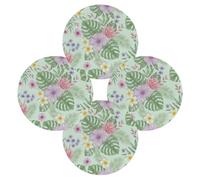 Round Placemats Set of 4, Monstera Leaf Summer Heat Resistant Washable Table Mats, 15" Non Slip Wipeable Place Mats for Kitchen Dining Holiday Party Table Decor, Indoor & Outdoor Use