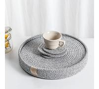 Round Placemats Set of 4 with Coasters - Woven Cotton Rope Table Mats, Heat Resistant & Non-Slip, Boho Farmhouse Dining Table Decor (Grey, Round)
