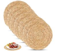 Round Placemats Set of 6: PRITOK 30cm Round Woven Placemats, Kitchen Dining Table Mats, Tableware R ound Placemat, Water Hyacinth Table Mats for Appetizers, Lunch, Mains, Parties, Food Presentation