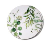 Round Placemats Wipe Clean,KEZNGUU 12" Pearlescent Color Hard Placemat Plastic Backed,Boho Placemats-Sage Green and Eucalyptus Design, Waterproof and Stains-Resistant Table Place Mats -Set of 2