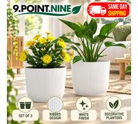Outsunny Set Of 2 Round Plant Pots Outdoor 22Cm For Garden, White White