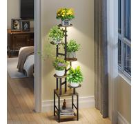 Round Plant Stand Indoor with Grow Light, 6-Tiered Tall Plant Stand Indoor, Metal Plant Shelf with Hanging Basket Hook and Adjustable Light, Ideal for Living Room, Garden, Patio (Round)
