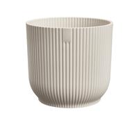 Round Planter Pot 30cm Linen White Plastic Ribbed Design Watertight Indoor Pot
