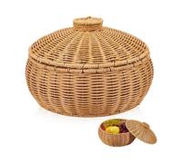 Round Plastic Boxes with Lid Woven Storage Decorative Basket Hand-Woven Multi-Purpose Wicker Tray Picnic Food Bread