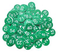 Round Plastic Engraved Number Tags, 500 pcs ABS Round Sequential Number Tags 3.5 cm Multicolor Garden and Restaurant Markers(1-500 Green White)