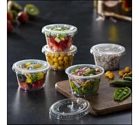 Round Plastic Food Containers with Lids 2/4/8/16oz BPA-Free, Microwave & Freezer Safe, Leak-Proof Stackable Sauce Pots Ideal for Takeaway, Meal Prep & Storage Pack of 25/50/100 (8 Oz - 100 Pack)