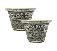 Round Plastic Grey Plant Pot 30cm,12inch Stone Look 8L Garden Indoor Outdoor Planter Cover Drainage Holes, Weather, Frost Proof (2)