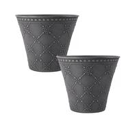 Round Plastic Plant Pot 23cm,9inch Slate Grey 4.6L Garden Indoor Outdoor Planter Cover Drainage Holes, Weather, Frost Proof (2)