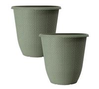 Round Plastic Plant Pot 31cm,12inch Tall Meadow Green 13L Garden Indoor Outdoor Planter Cover Drainage Holes, Weather, Frost Proof (2)
