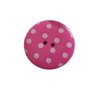 Round Plastic Polka Dot Spot 2 Hole Buttons Pack of 5 (15mm, Dark Pink with White)