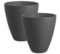 Round Plastic Ribbed Flower Plant Garden Indoor Outdoor Flower Planter Pots Set
