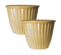 Round Plastic Yellow Plant Pot 38cm,15inch Glossy Effect 22L Garden Indoor Outdoor Planter Cover Drainage Holes, Weather, Frost Proof (2)