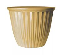 Round Plastic Yellow Plant Pot 38cm,15inch Glossy Effect 22L Garden Indoor Outdoor Planter Cover Drainage Holes, Weather, Frost Proof (1)