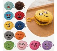 Round Plush Coin Purse with Keychain, Mini Zipper Pouch, Cute Small Change Holder for Kids Party Favors Backpack Accessory, Red, Fashion