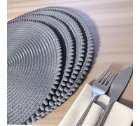 Round Pom Pom Placemats Set Of 4 Table Mats Dining Tableware Essential 38cm (Dark Grey)