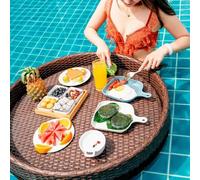 Round Pool Floating Tray, Pool Floats for Adults, Spas and Pool Parties, Floating Tray for Serving Drinks, Floating Lunch, Food on Water (Brown, 12.4 x