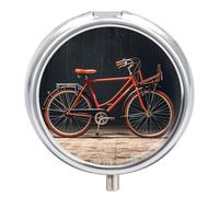Round Portable Pill Dispenser, Beautifully Bike Printed Travel Medication Organizer 3 Compartment Medicine Storage Box with Mirror