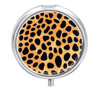 Round Portable Pill Dispenser, Beautifully Black and Gold Leopard Printed Travel Medication Organizer 3 Compartment Medicine Storage Box with Mirror
