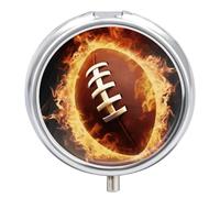 Round Portable Pill Dispenser, Beautifully Flaming American Football Printed Travel Medication Organizer 3 Compartment Medicine Storage Box with Mirror