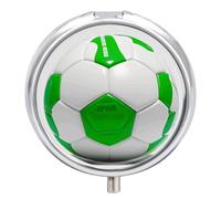 Round Portable Pill Dispenser, Beautifully Football White Green Printed Travel Medication Organizer 3 Compartment Medicine Storage Box with Mirror