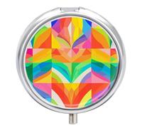 Round Portable Pill Dispenser, Beautifully Rainbow Pattern Printed Travel Medication Organizer 3 Compartment Medicine Storage Box with Mirror
