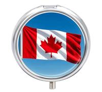 Round Portable Pill Dispenser, Beautifully Retro Canada Flag Printed Travel Medication Organizer 3 Compartment Medicine Storage Box with Mirror