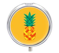 Round Portable Pill Dispenser, Beautifully Tropical Pineapple Hawaiian Printed Travel Medication Organizer 3 Compartment Medicine Storage Box with Mirror