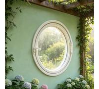 Round Porthole Window 180 Inward-Open Tempered Glass Iron Frame,White,40cm | Pre-assembled porthole design with side-hinged sash and weather seal, ready to mount in sheds, garages and workshops