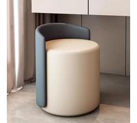 Round Pouf Ottoman Soft Upholstered Vani Chair for Makeup Room Living Room Bedroom - table Accent Stool 37x55x44cm Blue & White