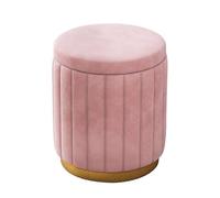 Round Pouf Storage Ottoman Velvet Stool for Vanity Dining Room Bedroom & Studio Pink 34x44 cm / 13x17 in - Stylish Accent Furniture for Home Decor