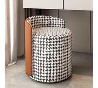 Round Pouffe Footstool - Soft Padded Vanity Chair for Makeup Room Living Room Bedroom Dressing Room - Stylish Orange Check Design 37x55x44 cm Perfect for Comfort and Decor