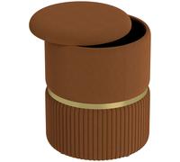 Round Pouffe Light Brown 36x36x44cm Polyester Storage Ottoman With Cushion Seat