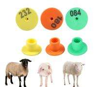 Round Pre Numbered Livestock Ear Tags 001-1000, Durable Plastic ID Markers for Pigs, Goats, Sheep, Farm Use, 100 Pcs(Orange,601-700)