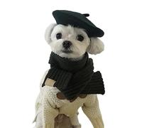 Round Princess Beret Hat Visor Hat Pet Dog Hat with Ear Holes for Small, Extra Small Dog Teddy, Pug, Chihuahua, Shih Tzu, Yorkshire Terriers, Papillon A-Black One Size