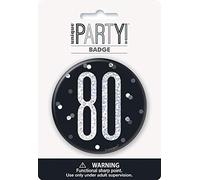 Unique 83513 Black Round Prismatic 80th Birthday Badge 1 Pc, Age 80