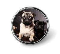 Round Pug Dogs Brooch Classic Mini Pin 1 Inch Aluminum Alloy Lapel Pin Personalized Button Badge for Backpack Hat Suit Jacket Clothing Decoration