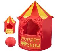 Round Puppet Theater Play Tent with Reversible Front Panel, 2-in-1 Puppet Show & Lemonade Stand, Foldable Portable Playhouse with Carry Bag, Indoor & Outdoor Creative Role Play Stage