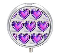 Round Purple Hearts Pill Organizer Pill Box 3 Compartment Portable Travel Medicine Case Daily Mini Compact Medicine Container Storage Vitamin Supplement Dispenser