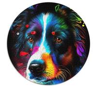 Round Puzzle 1000 Pieces Jigsaw Colored Border Collie Cardboard Puzzles DIY Home Decor Brain Teaser Game for Teenagers (67.5x67.5cm)
