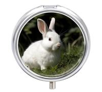 Round Rabbit on The Grass Pill Organizer Pill Box 3 Compartment Portable Travel Medicine Case Daily Mini Compact Medicine Container Storage Vitamin Supplement Dispenser