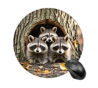 Round Raccoons in The Fall Tree Hole Mouse Pad Non-Slip Rubber Base Waterproof Mouse Mat Travel Portable Gaming Mousepad for Office Work Home Computer Laptop Personalized Accessory