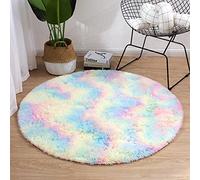 Round Rainbow Area Rugs for Kids Room Soft Fluffy Colorful Circle Plush Shaggy Rugs for Girls Bedroom Cute Circular Rug Non-Slip Floor Carpet for Home Decor,Color,100 * 100cm
