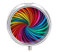 Round Rainbow Stripe Pattern Pill Box Small Pill Case with 3 Compartment Portable Metal Medicine Organizer Mini Travel Medicine Vitamin Supplement Container for Pocket Purse